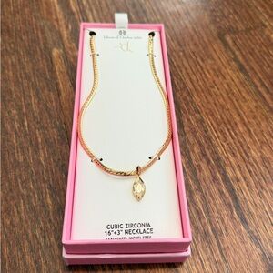 House of Harlow 1960 Gold Necklace with Cubic Zirconia Marquise Pendant